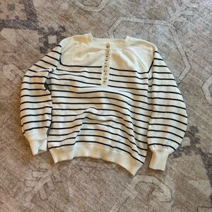 Striped black and cream oversized henley sweater